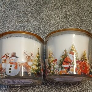 Festive Holiday Candle Set with Gold rim